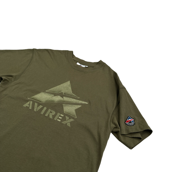 Avirex Khaki Embroidered Spellout T Shirt - Small