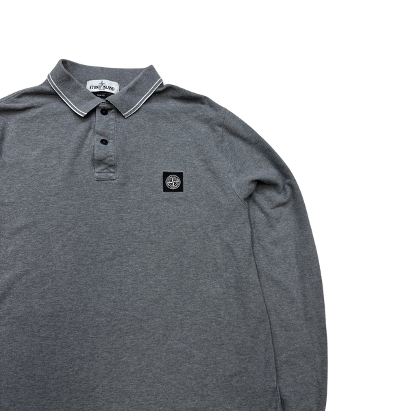 Stone Island Grey Cotton Long Sleeve Polo Shirt - XXL