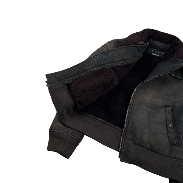 Ralph Lauren Black Label Leather Lined Shearling Collar Bomber Jacket - Medium