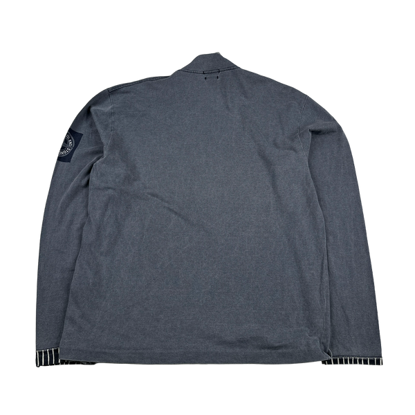 Stone Island 2002 Blue Cotton Quarter Zip Spellout Compass Pullover - XL