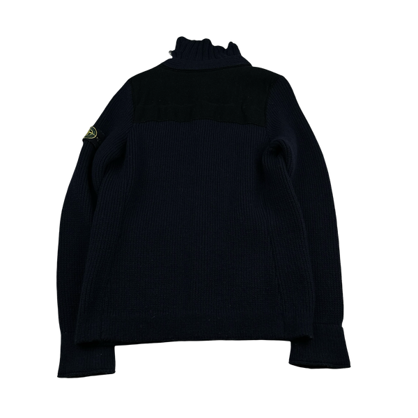 Stone Island 2011 Heavyweight Wool Navy Panelled Buttoned Knit - Medium
