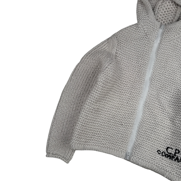 CP Company Grey Heavyweight 100% Wool Handmade Knitted Zipped Hoodie - Large