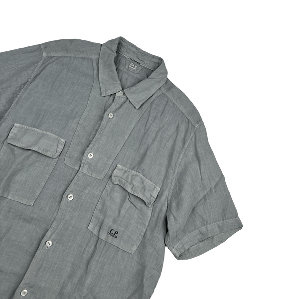 CP Company Grey Lino Flax Short Sleeved Shirt - XL