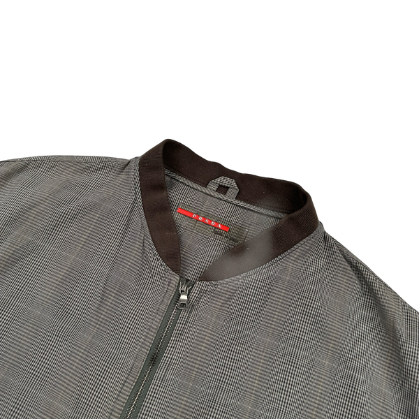 Prada Brown Checked Cotton Bomber Jacket - Medium