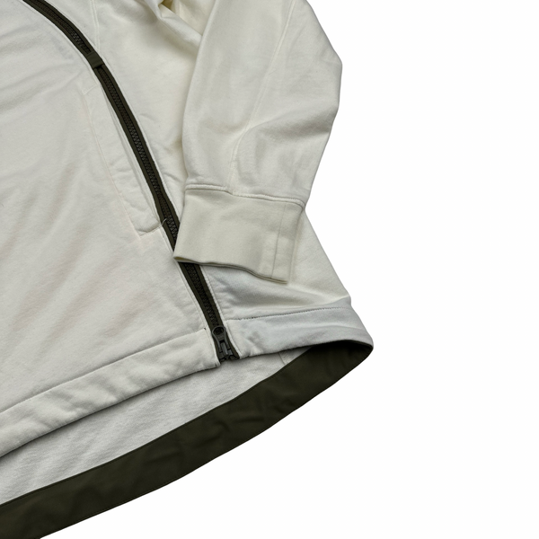 CP Company Cream/Green Asymmetrical Lens Viewer Zip Up Hoodie - Large