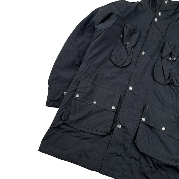 CP Company Black Shearling Lined Hood Parka Multi Pocket Jacket - Medium