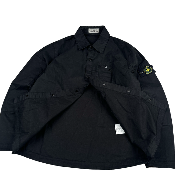 Stone Island 2025 Black Cotton Buttoned Chest Pocket Overshirt - Large