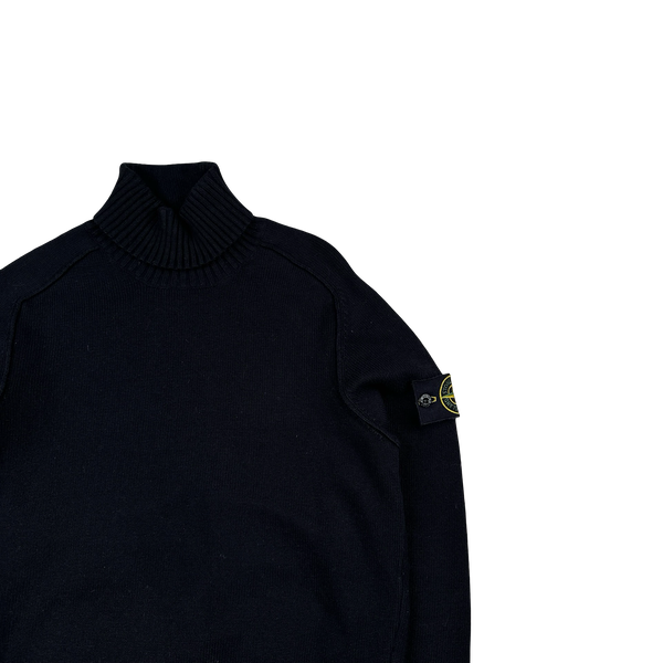 Stone Island 2013 Navy Cotton Blend Knit Roll Neck Jumper - Small