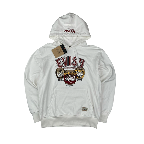 Evisu White Evisu Embroiderd Graphic Cotton Hoodie - Medium