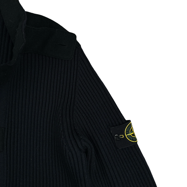 Stone Island 2010 Heavyweight Navy Wool Buttoned Jumper - XL