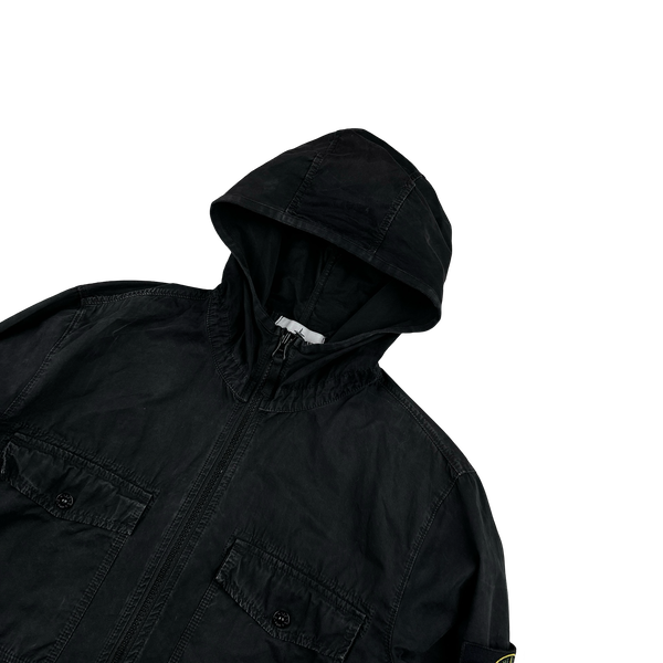 Stone Island 2018 Black Hooded Cotton Overshirt Jacket - Large
