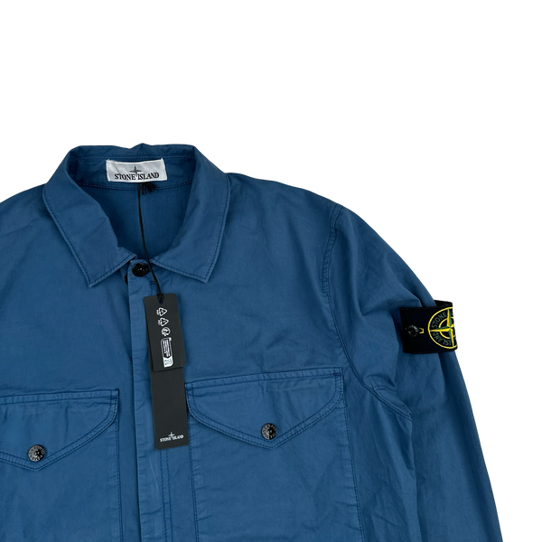 Stone Island 2024 Blue Cotton Double Pocket Overshirt - Small
