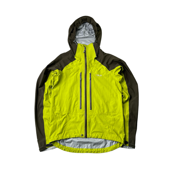 RAB Dark Green/Neon Yellow Neo Zipped Waterproof Rain Jacket - Small