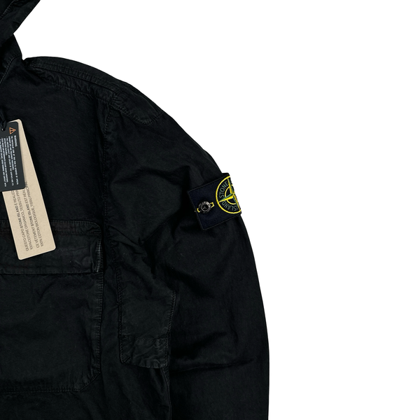 Stone Island 2024 Black Brushed Cotton Hooded Overshirt - Small