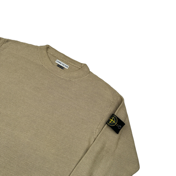 Stone Island 2001 Vintage Oatmeal Cotton Knit Pullover Jumper - Medium