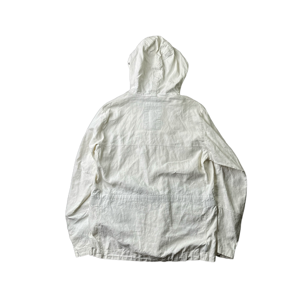 CP Company White Plated Linen La Mille Goggle Jacket - Large