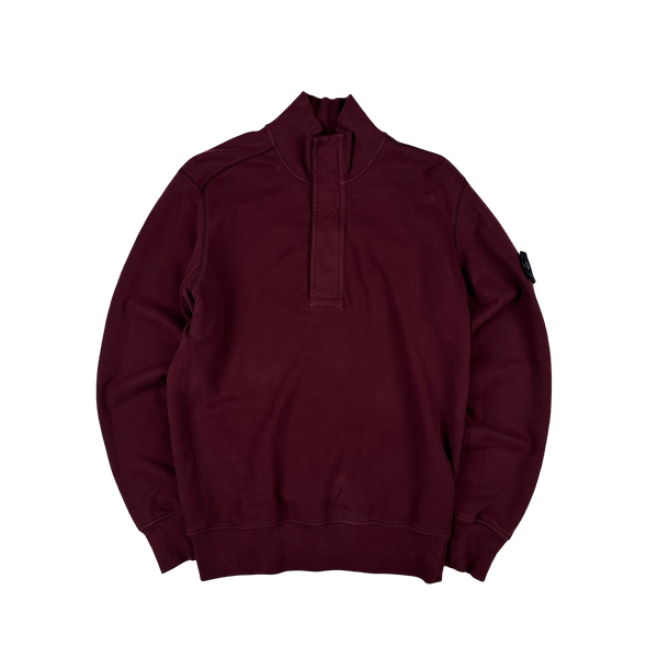 Stone Island 2018 Burgundy Cotton Quarter Zip Jumper - Medium