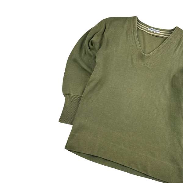 Stone Island Vintage 1999 Green V Neck Pullover Jumper - Medium