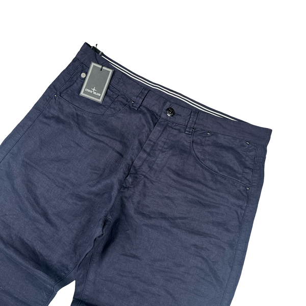 Stone Island 2009 Relaxed Fit Lino Flax Navy Cotton Trousers - XXL