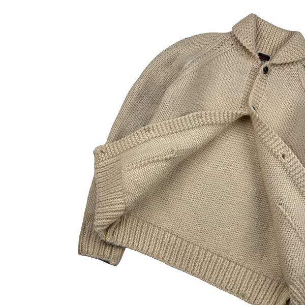 Evisu 2000s Beige Wool Logo Buttoned Knitted Cardigan - Large