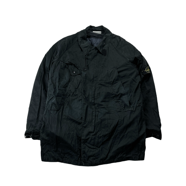 Stone Island 2003 Navy Raso Gommato Lined Trench Coat Jacket -XL
