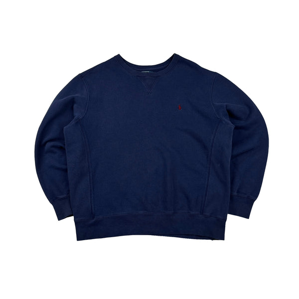 Ralph Lauren Navy Cotton Crewneck Jumper - XL