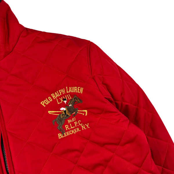 Ralph Lauren Red/Navy Quilted Reversible Collared Spellout Embroidered Jacket - Medium
