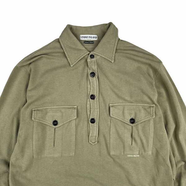 Stone Island Vintage 1998 Sage Green Long-sleeved Pullover Polo Shirt - Medium
