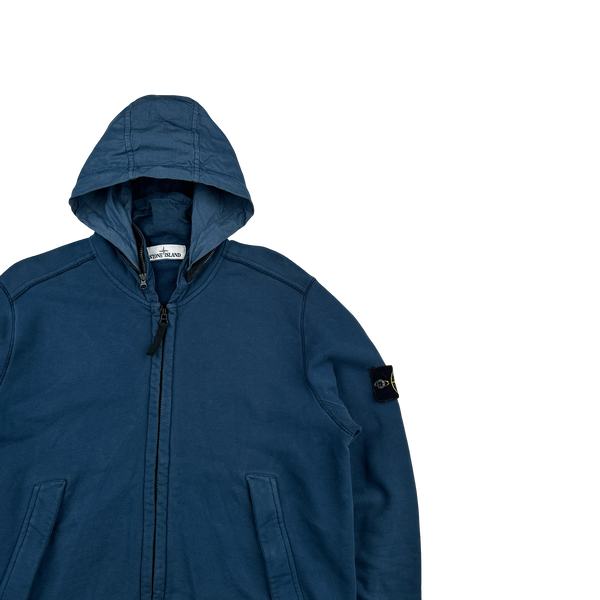 Stone Island 2017 Blue Lino Flax Hooded Zipped Jumper - Medium