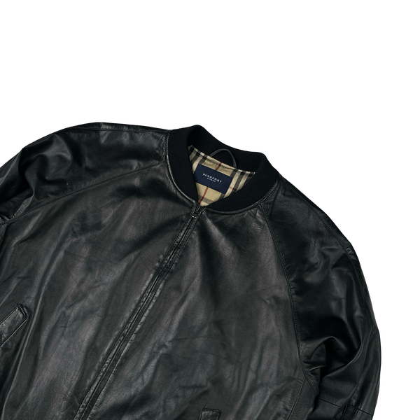 Burberry Leather Nova Check Lining Bomber Jacket - XL
