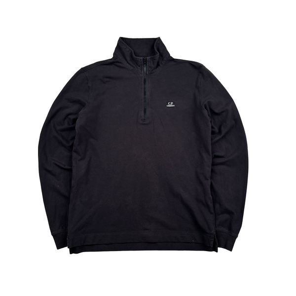CP Company Cotton Quarter Zip Spellout Navy Jumper - Small