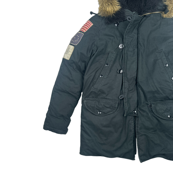 Ralph Lauren Black Fur Hooded Parka Jacket - Small