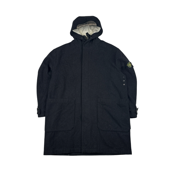 Stone Island 1998 Navy Vinatge Wool Long Parka Jacket - Large