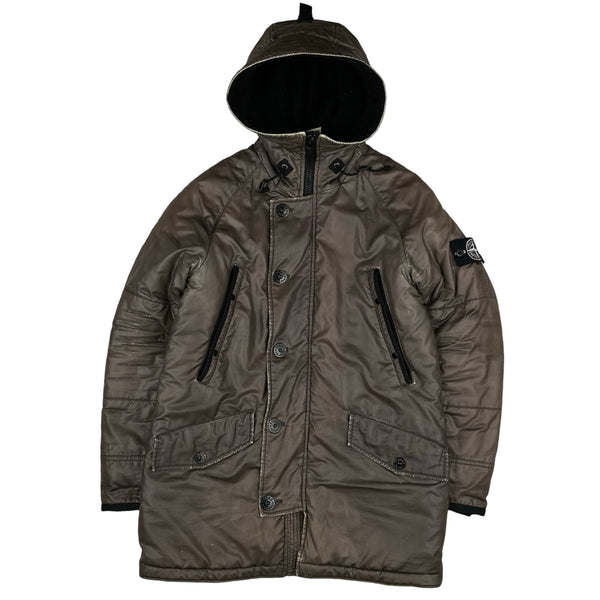 Stone Island 2012 Brown Thermo Reflective Hooded Parka Jacket Small Mat s Island