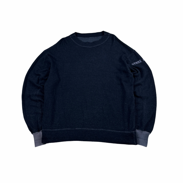 Stone Island 1988 Navy Knitted Cotton Spellout Vintage Pullover - XL