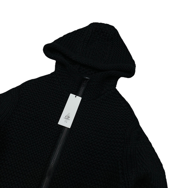 CP Company Black Heavyweight 100% Wool Handmade Knitted Zipped Hoodie - XXL