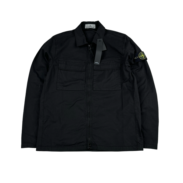 Stone Island 2023 Black Supima Cotton Twill Zipped Overshirt - Small