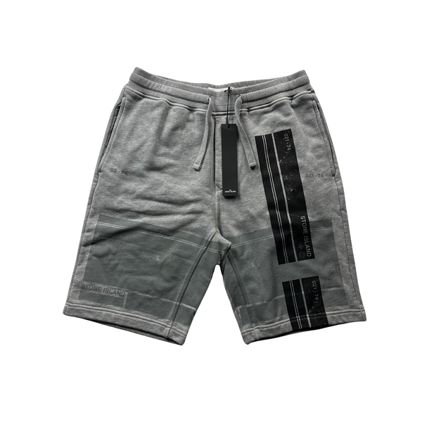 Stone Island 2019 Grey Cotton Graphic Fleece Shorts - Small