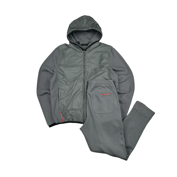 Prada Charcoal Grey Nylon Cotton Crewneck Tracksuit - Large