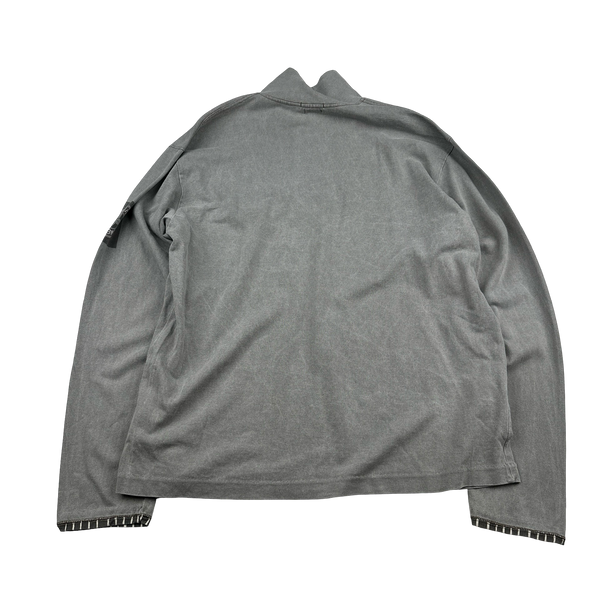 Stone Island 2002 Grey Cotton Quarter Zip Spellout Compass Pullover - XL