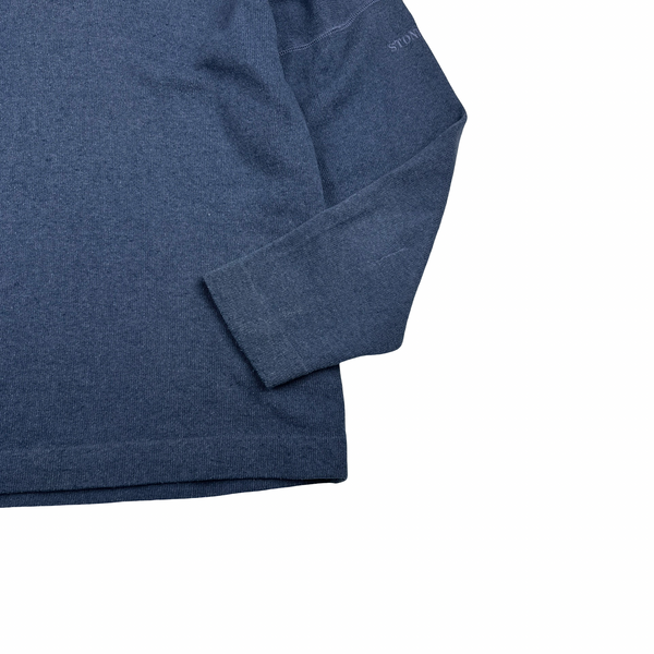 Stone Island 1987 Navy Knitted Wool Blend Spellout Vintage Pullover - Large