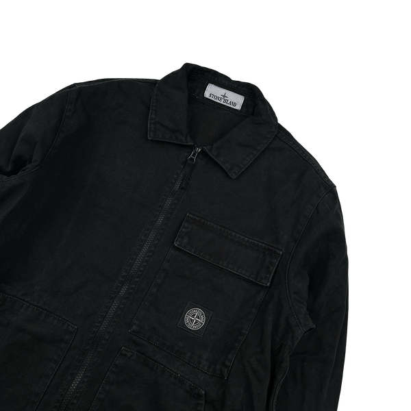 Stone Island Black Cotton Canvas Patch Overshirt - Medium