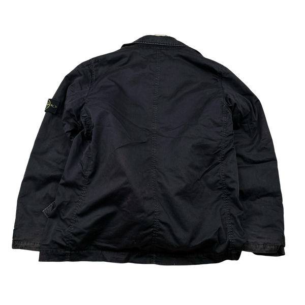 Stone Island 2008 Navy Lined Raso Gommato Wool Lined Trench Coat - XL