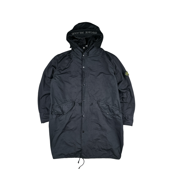 Stone Island 2007 Navy David TC Dutch Liner Spellout Hood Long Parka Jacket - XXL