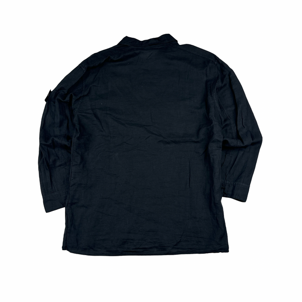 Stone Island Linen Lino Flax Buttoned Navy Shirt - XXL