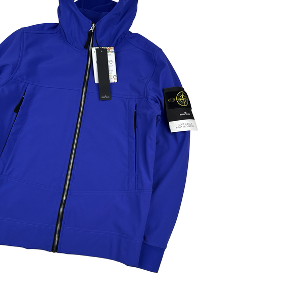 Stone Island 2021 Blue Soft Shell E Dye Hooded Jacket - Small