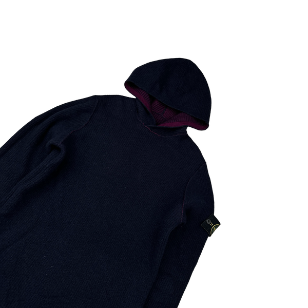 Stone Island Reversible Purple/Navy Contrast Knit Hoodie - Small