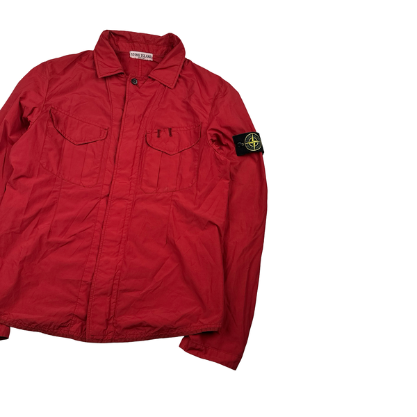 Stone Island 2008 Red Nylon Resin Coated Zipped Overshirt Jacket - Medium