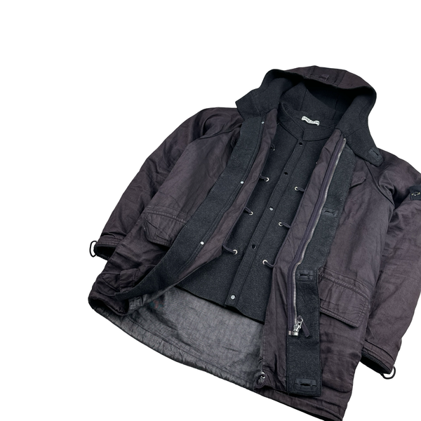 Stone Island 2005 Charcoal Vintage Lino Flax Dutch Rope Parka Jacket - Large