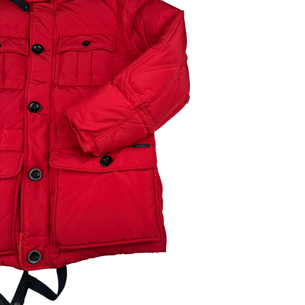Ralph Lauren Red Down Filled Fur Hood Trim Puffer Jacket - Small